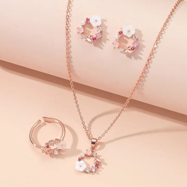 Zircon Simple Ornate Exquisite Necklace Ring Earrings Jewelry Set