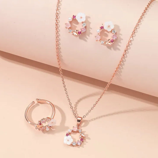 Zircon Simple Ornate Exquisite Necklace Ring Earrings Jewelry Set
