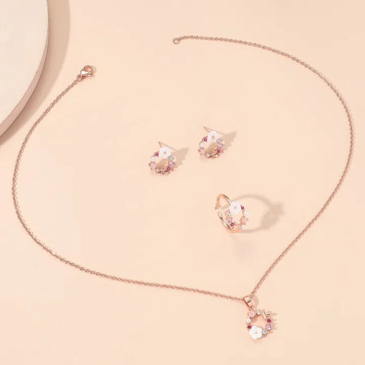 Zircon Simple Ornate Exquisite Necklace Ring Earrings Jewelry Set